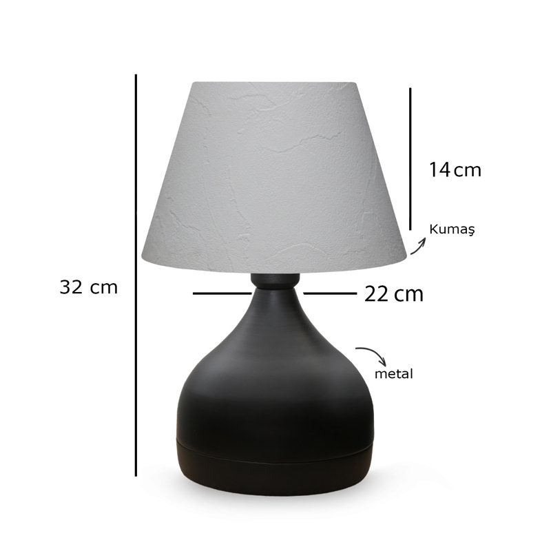 Élégante lampe de table scandinave de couleur crème, 12,6 po x 5,5 po | Fabrication 100% métal, hauteur: 12,6 pouces | Douille E27, 40 W maximum, câble de 59,1 po | Idéal pour la décoration intérieure moderne et l'éclairage ambiant