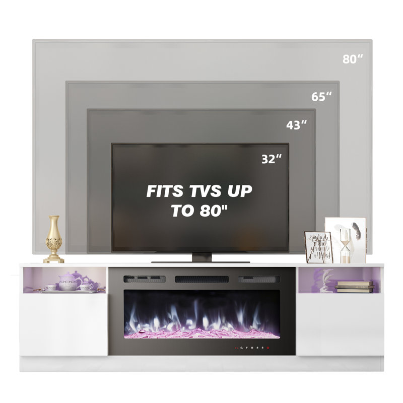 Brennah Unfinished TV Stand for TVs up to 78" with Fireplace Included, White