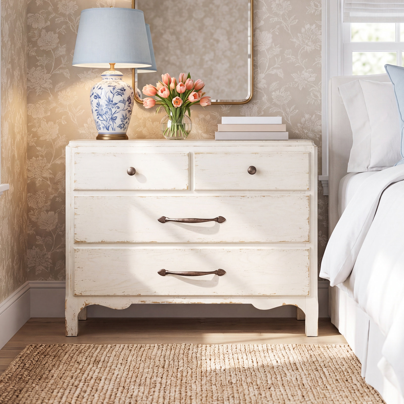 Alcy Oak Nightstand, Cream/Beige