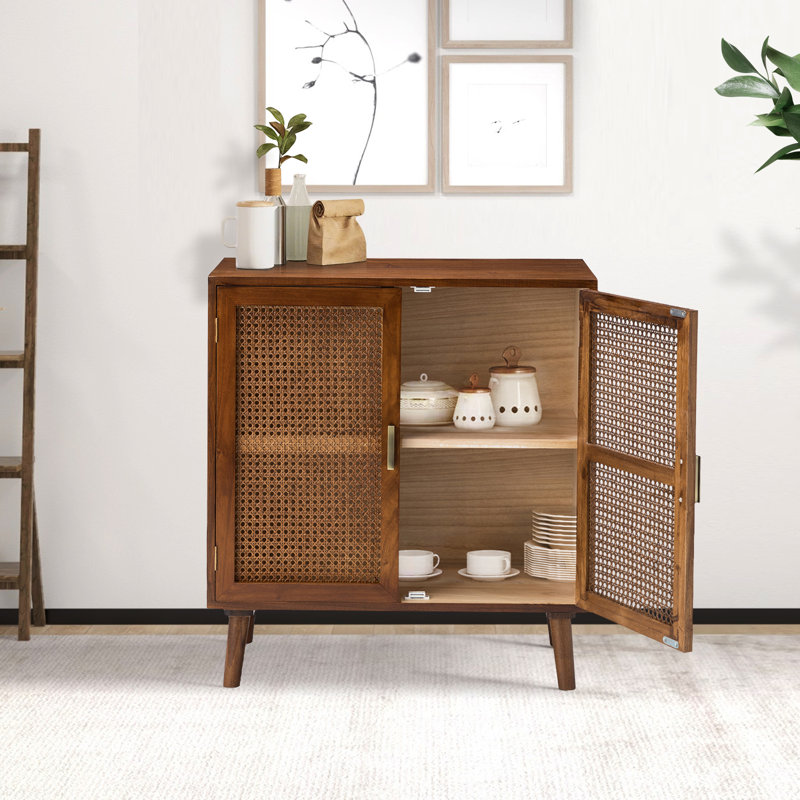 Petrolia 30'' Tall Rattan Solid Wood 2 - Door Accent Cabinet