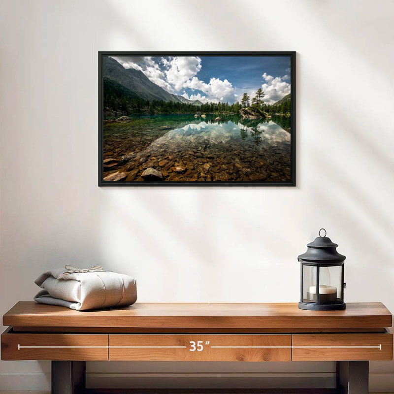 Paysage de lac tranquille, 19 po x 13 po, Cadre flottant noir