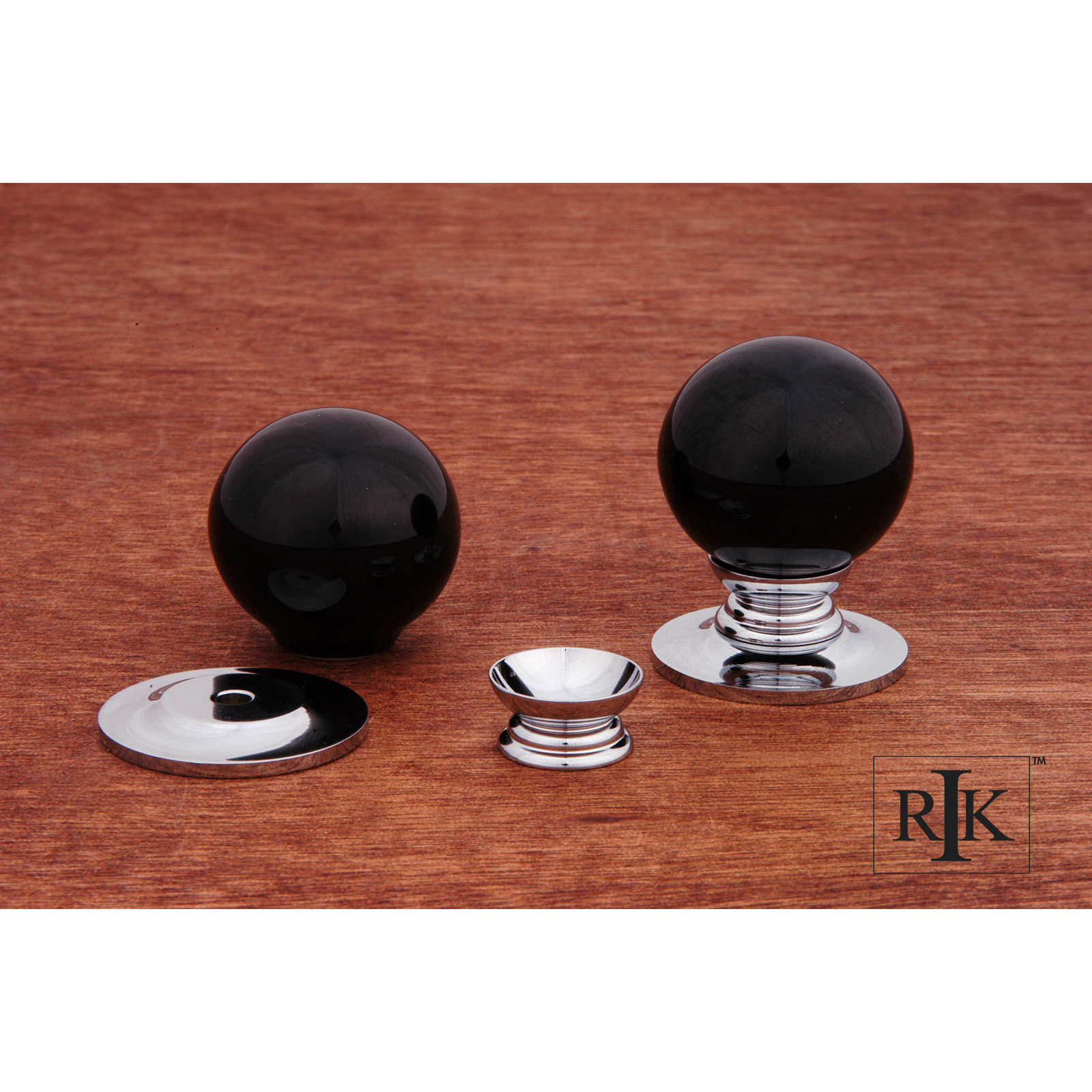 CK Series Globe Porcelain Cabinet Knob, 1.25", Black/Polished Chrome