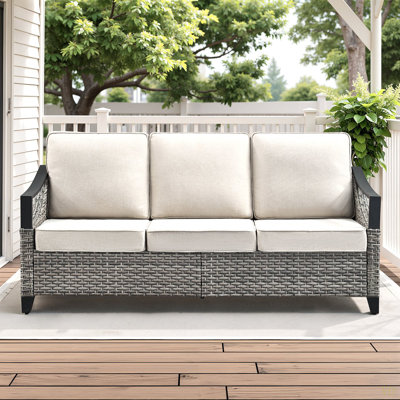 73.4" Wide Outdoor Wicker Sofa,  Patio Outdoor Couch With  Cushions For Porch Garden