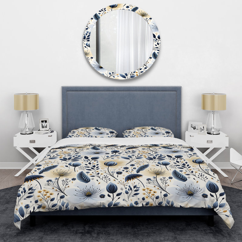 Ensemble de housse de couette Nordic Yellow Blue Garden Dreams III, Housse de couette pour grand lit et 2 taies décor