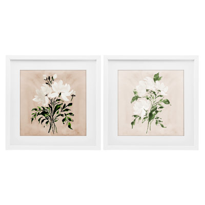 White On Tan Botanicals 2pc Framed Print Under Glass Set, design by Lucille Price