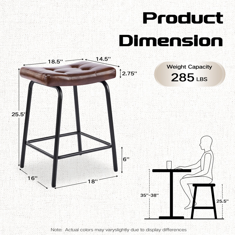 Ensemble de 6 tabourets de comptoir en similicuir de 25,5 po de hauteur, avec tabouret de bar et tabouret à hauteur de comptoir sans dossier avec structure en métal et repose-pieds, brun foncé