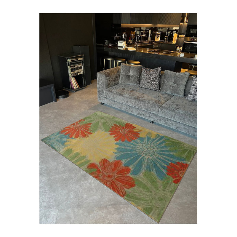 Tapis décoratif multicolore multicolore à motif floral rose lavable à la machine, Rectangle 3 pi 3 po x 4 pi 11 po