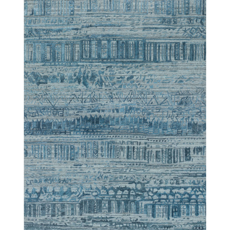 Tapis bleu ciel noué la à la main, Rectangle 66 po x 102 po