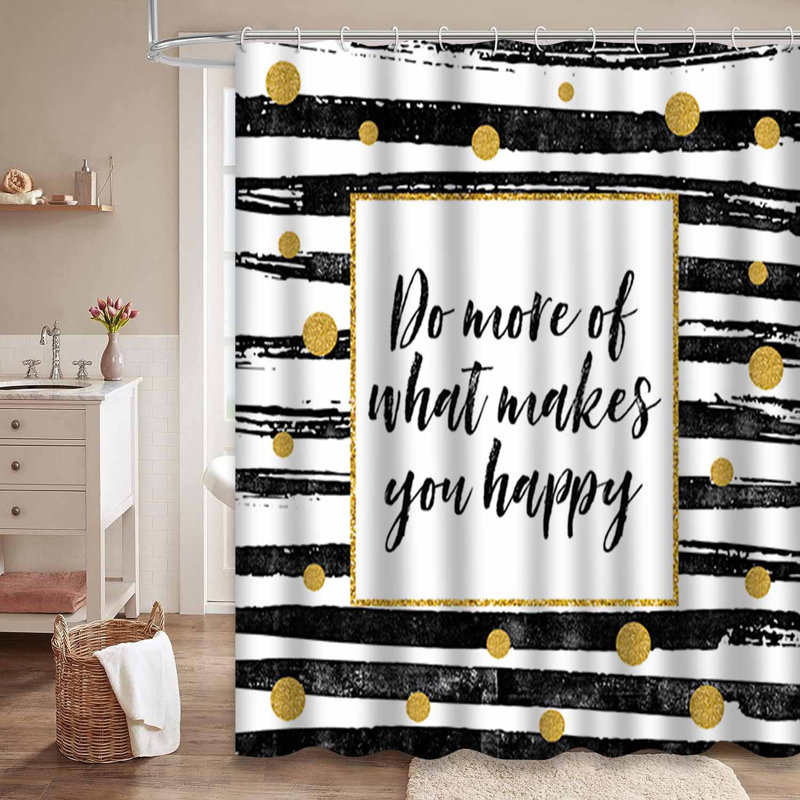 Rideau de douche noir avec 12 crochets Make You Happy, L 72 po x l 72 po