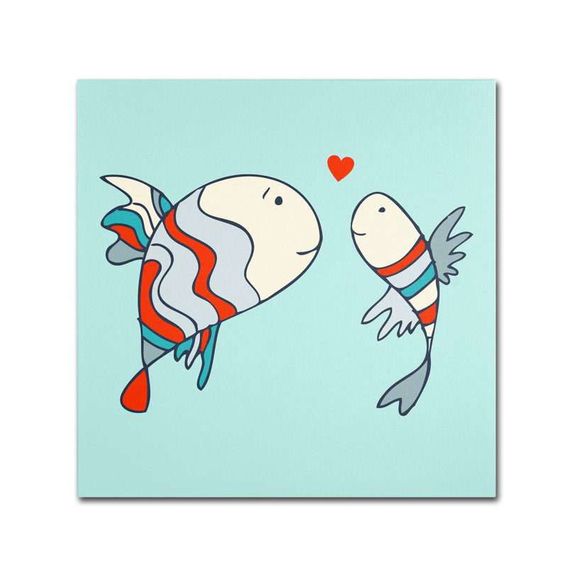 « two love love fish » par carla martell, reproduction d’art sur toile tendue, H 14 po x l 14 po x P 2 po