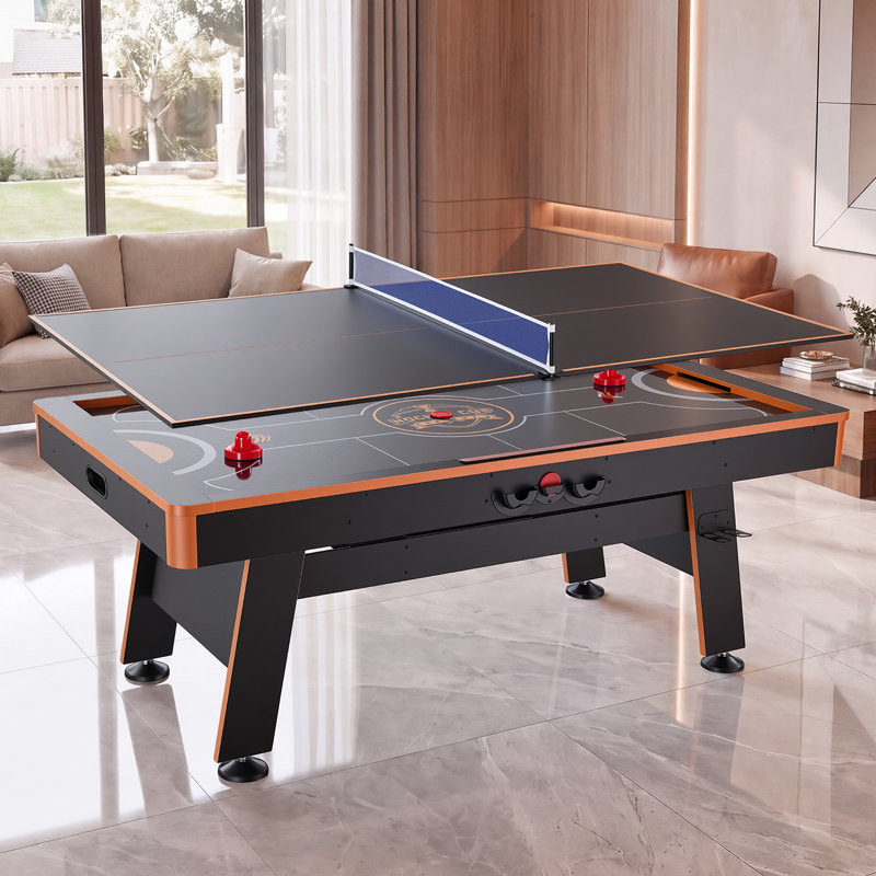 Ensemble de table de jeu combinée 3-en-1 de 80 pouces avec table de ping-pong de hockey sur coussin d'air, peu encombrante pour la salle de jeux familiale, table de hockey multi-jeux d'arcade, ensemble complet d'accessoires inclus
