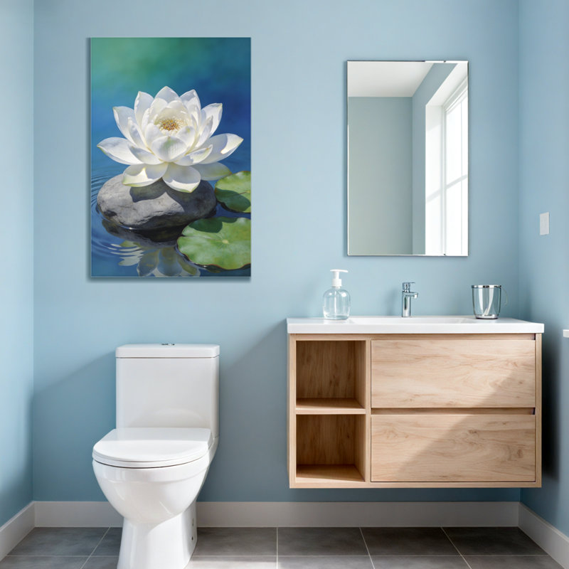 Abstrait lotus blanc sur pierre avec reflet de l'eau
