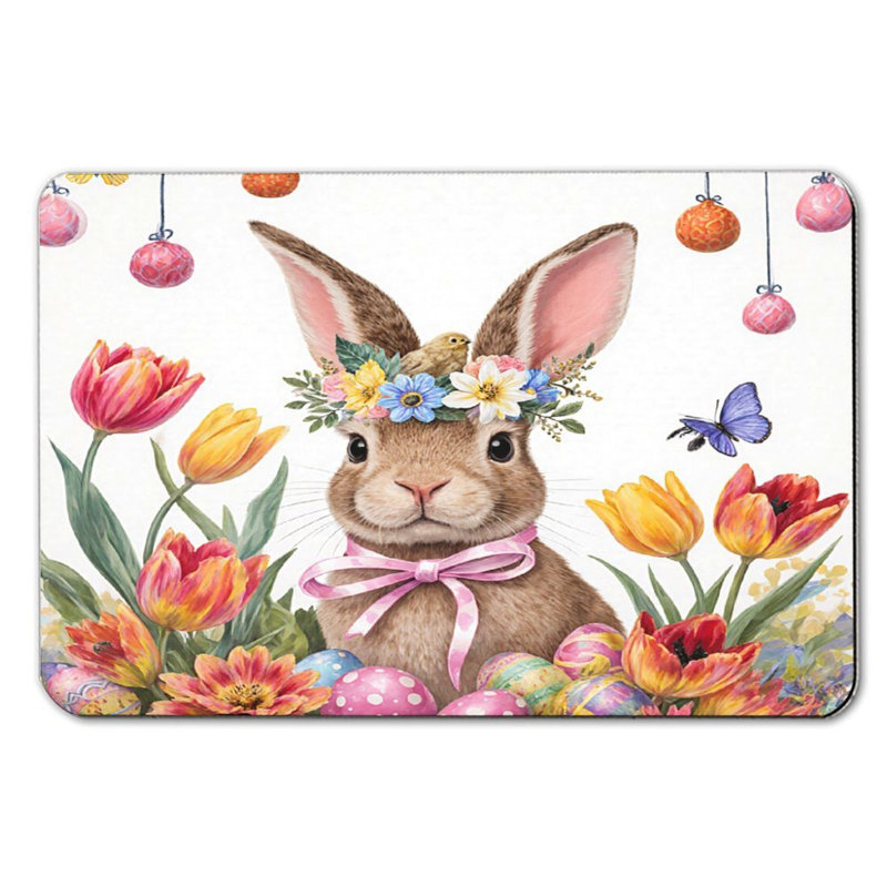 Easter Bunny with Flowers Bath Mat, 16 x 24 inch