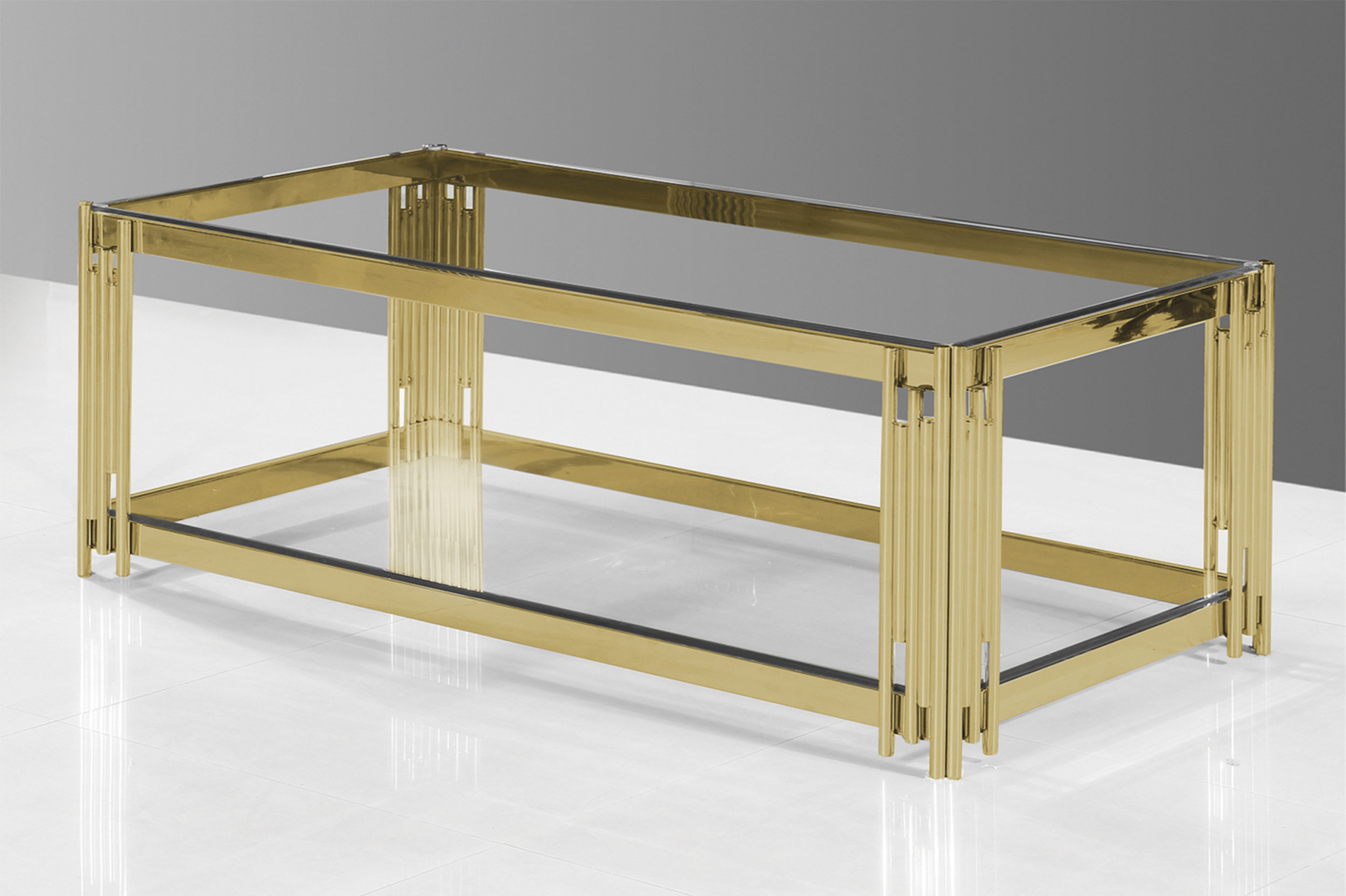 Everly Quinn COFFEE TABLE W/CLEAR GLASS TOP & GOLD POLISHED STAINLESS ...