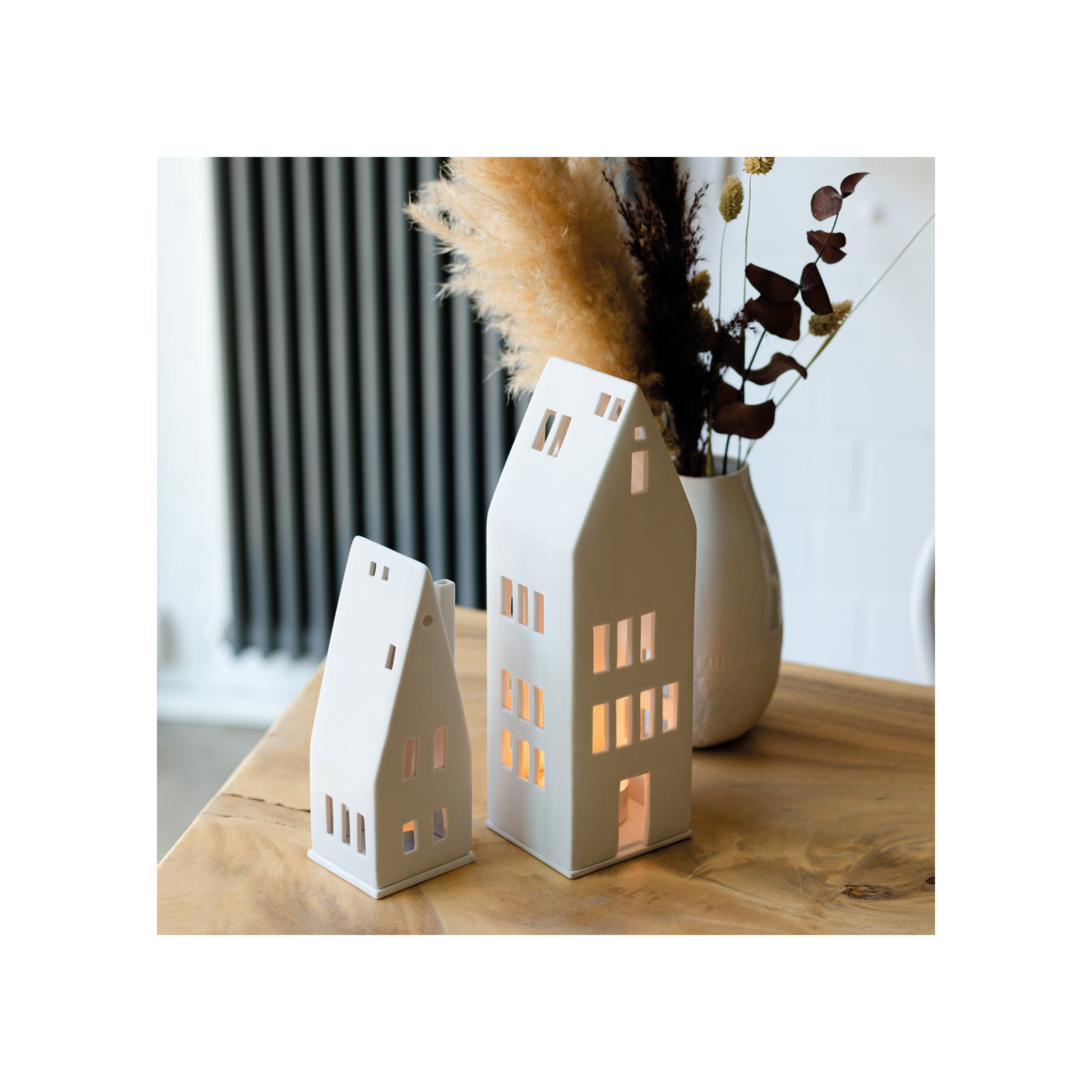 Porcelain Village House - Large Windows, 8.7" H x 2.9" W x 3.1" D