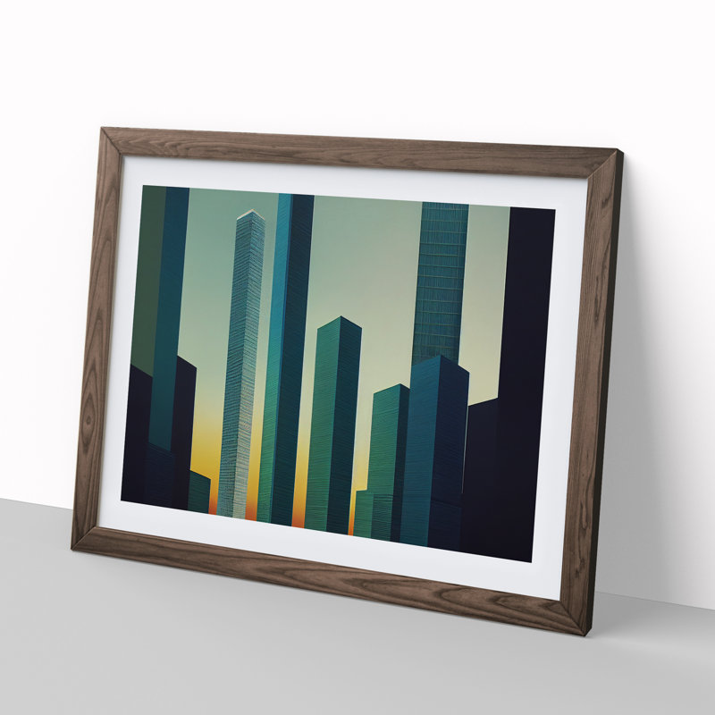 Elegant City Skyline Architecture 1 Piece Single Picture Frame Wall Art, 46cm H x 64cm W x 2cm D, Walnut
