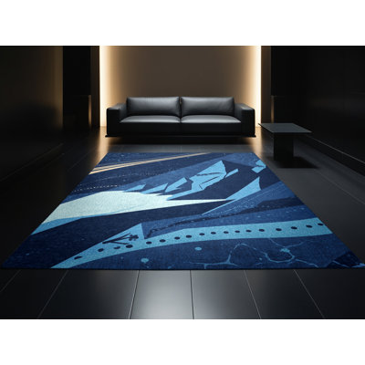 Tapis bleu moderne délavé à la machine Wimberley
