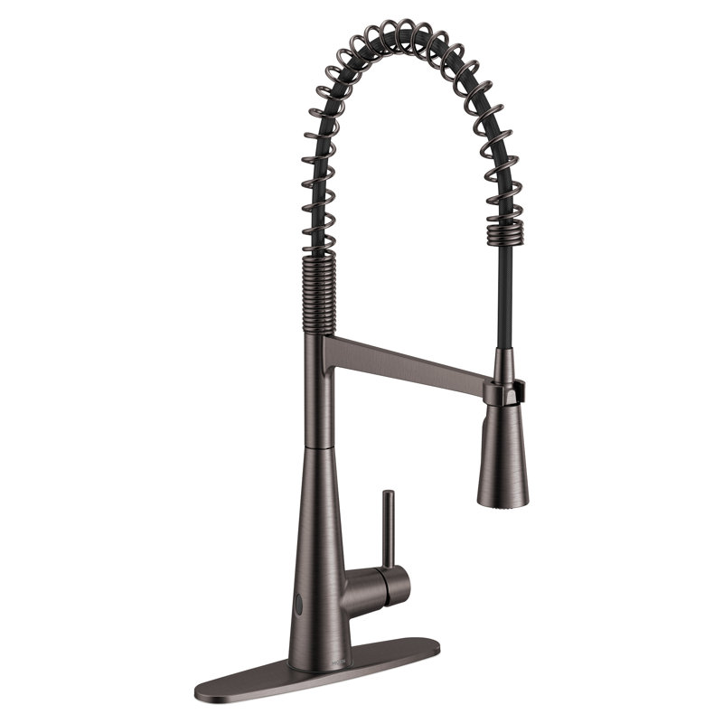 Moen Sleek MotionSense Wave Single Handle Pre-Rinse Spring Pulldown Kitchen Faucet, Black/Stainless Steel