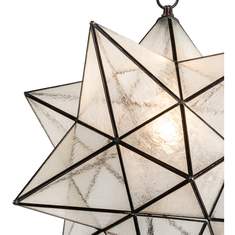 24"W Moravian Star Clear Seeded Pendant, Seedy, 28" H x 24" W x 24" D