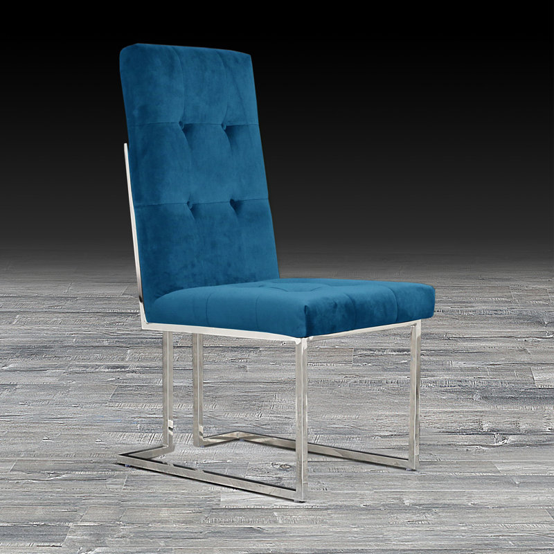 Chaise d'appoint en velours touffeté Jolle, Bleu foncé, argent