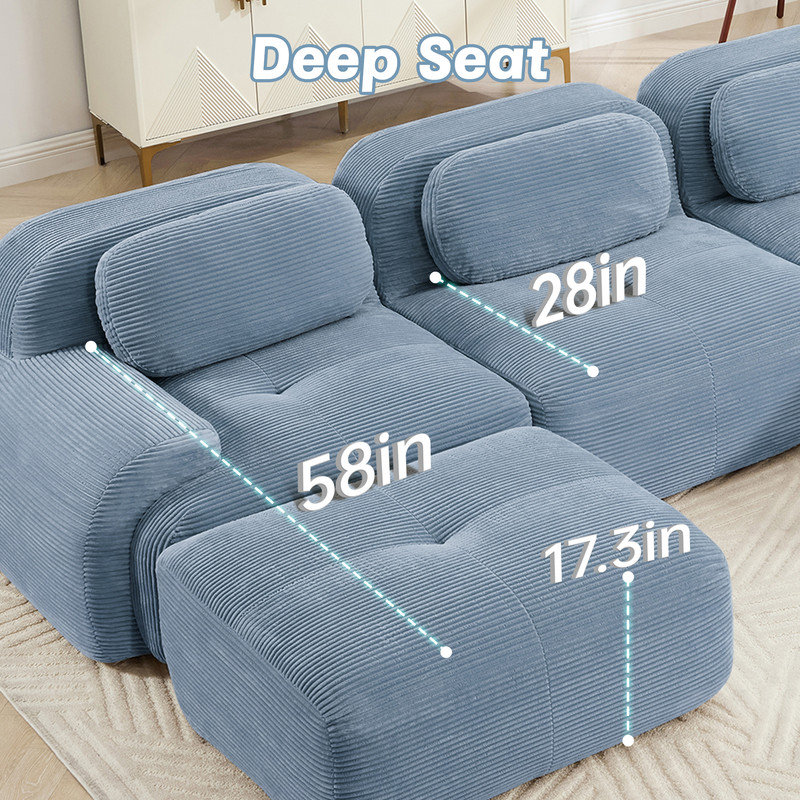 Modular Sleeper Sectional Cloud Couch With Ottoman, Plush Corduroy, No Assembly Required, Big Comfy Couches Set With Fluffy Memory Foam