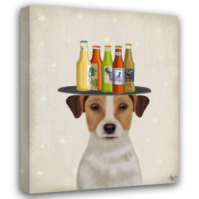 Red Barrel Studio® Fab Funky Gallery Wrapped Canvas Art Titled: Jack Russell Beer Lover