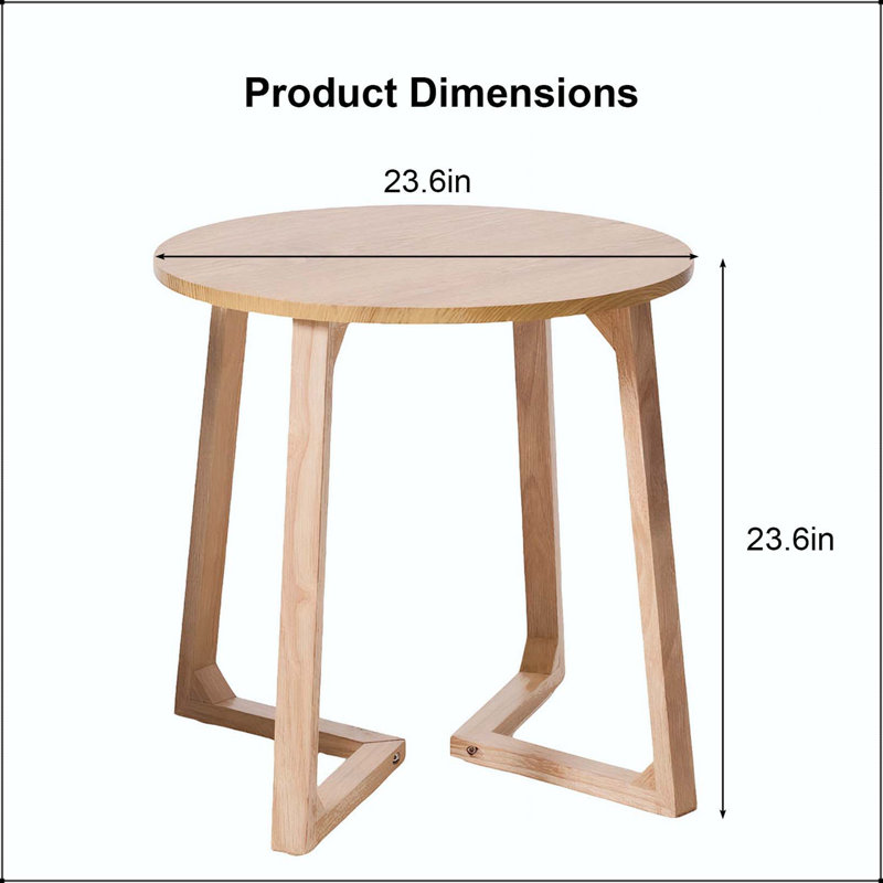 Table de bout ronde Mid-Century avec bois massif et pieds en forme de V