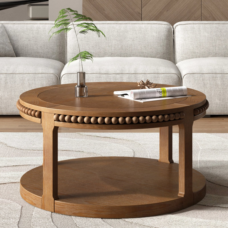 Charette ronde avec tablette de rangement inférieure, Noyer brun