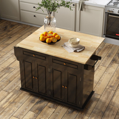 Laronna Rolling Kitchen Island with Solid Wood Top by Winston Porter