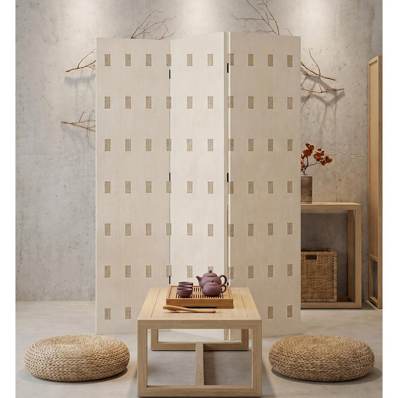 Écran de chambre pliable en cèdre crème, 3, H 74,8 po x l 59,1 po x P 1,2 po