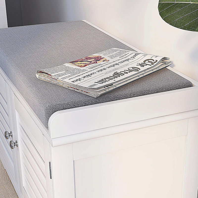 Banc de rangement pour chaussures avec coussin de siège rembourré, banc d'entrée avec 2 portes de grange