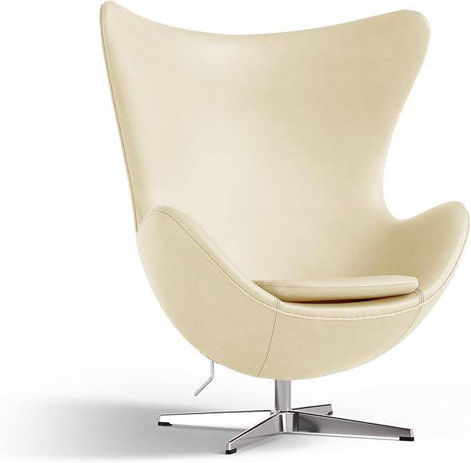 35.4" Finola Top Grain Leather Accent Chair, Cream Genuine Leather
