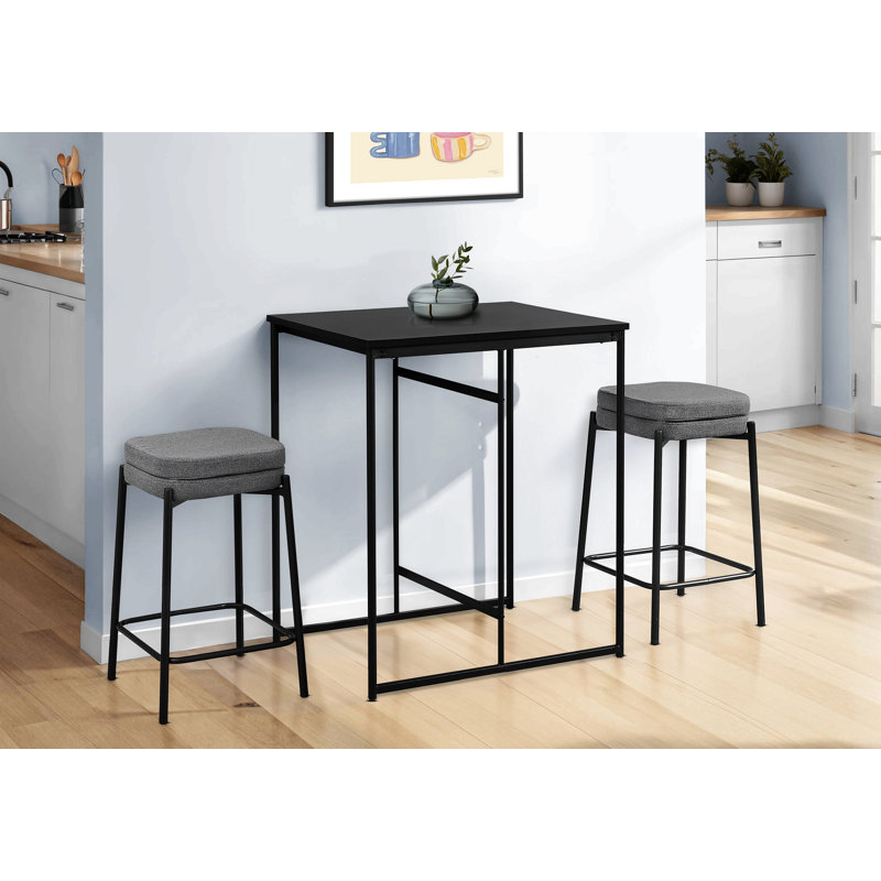 Barstool, Counter Height, Set Of 2, Kitchen, Leather Look, Black