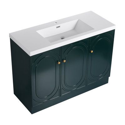 Meuble-lavabo autoportant 48 po avec lavabo en résine Donna et 3 portes d'armoire à fermeture en douceur Donna