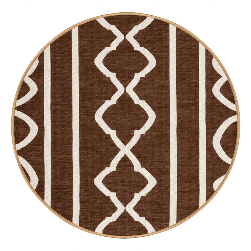 Machine Washable Trellis Brown Area Rug, Round 4'