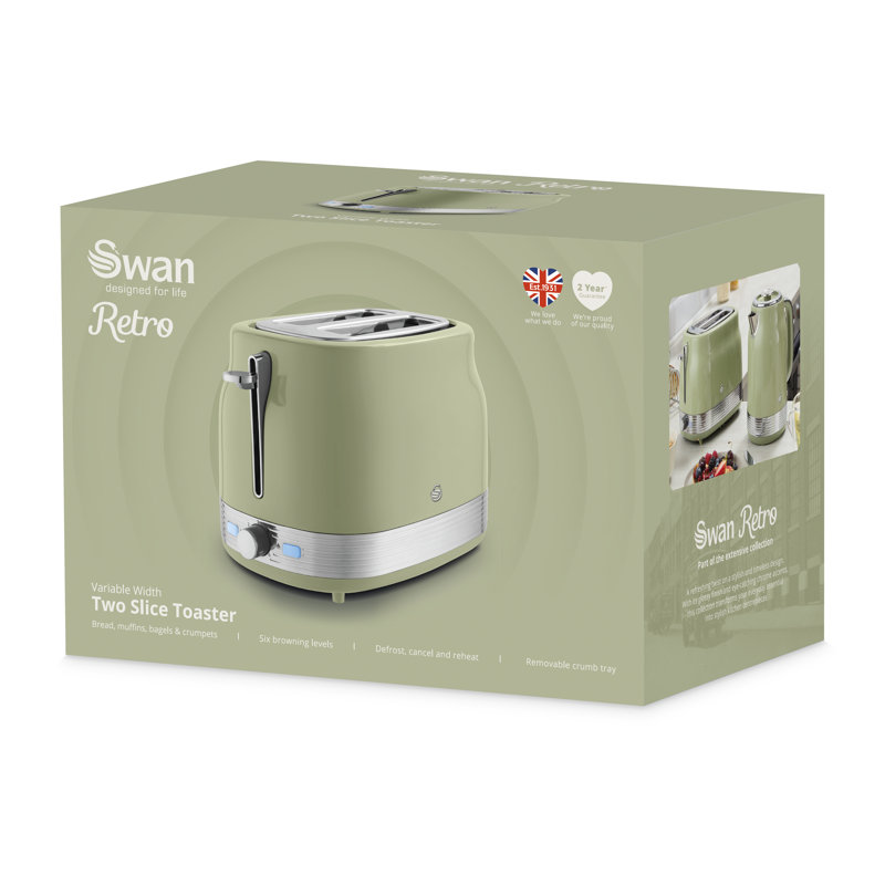 Swan Retro Kitchen Set, 1.7L Rapid Boil Traditional Kettle and 2 Slice Toaster, Non-Slip Feet, Green