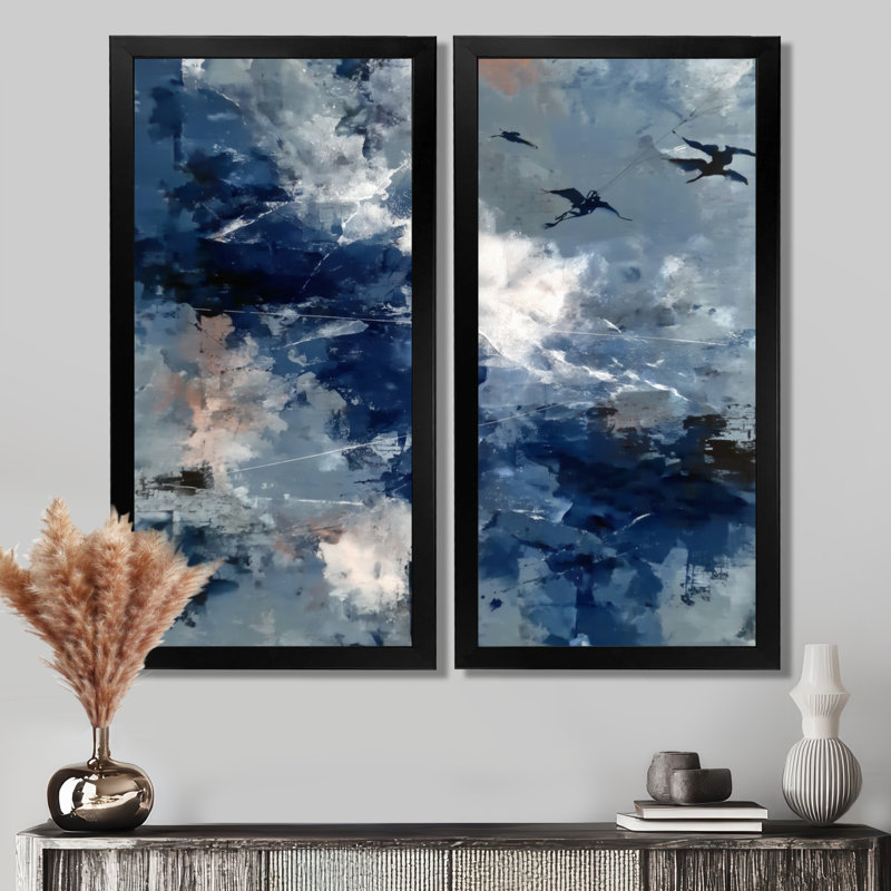«Blue White Sturdy Guardians Accents With Grey», reproduction d'art sur toile abstraite bleue, 2 pièces, H 40 po x l 40 po