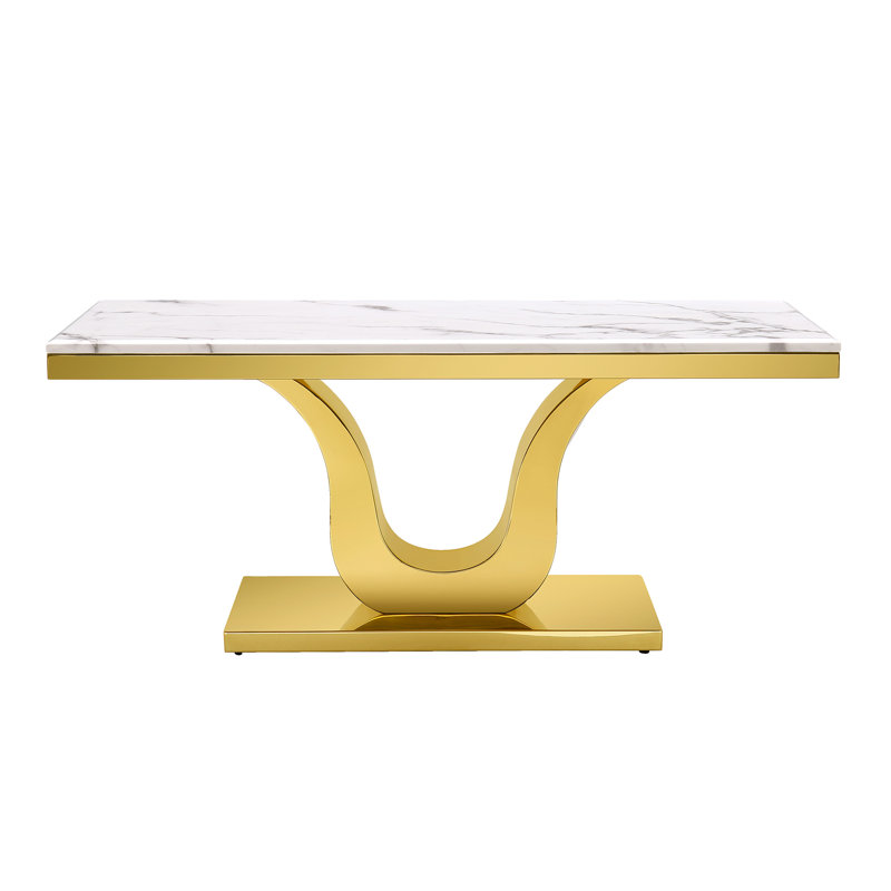 Rectangle Living Room Tea Table, White and Gold Top/Gold Base