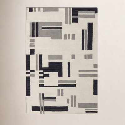 Nya Ivory Black Hand-Tufted Geometric Rug