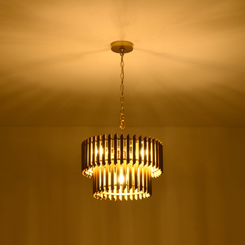 Dimmable 4-Light 2-Tier Drum Pendant Light