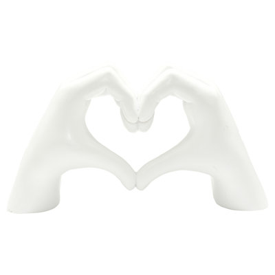 4" White Resin Heart Hands Tabletop Sculpture