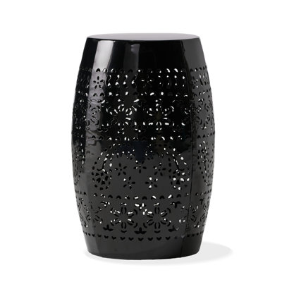 Side Table, Lace Cut Metal End Table For Outdoor & Indoor Use, Barrel Shape Accent Table With No Assembly Needed For Garden, Patio, Living Room, Backyard Decor