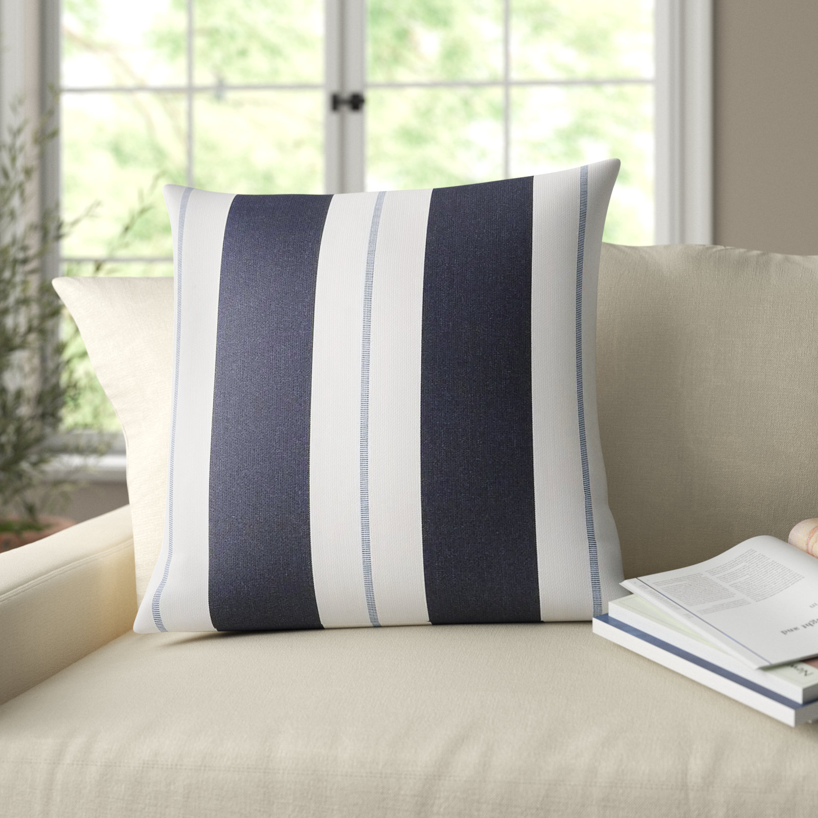 Gazelle Striped Indoor/Outdoor Throw Pillow, Blue, 20" x 20"