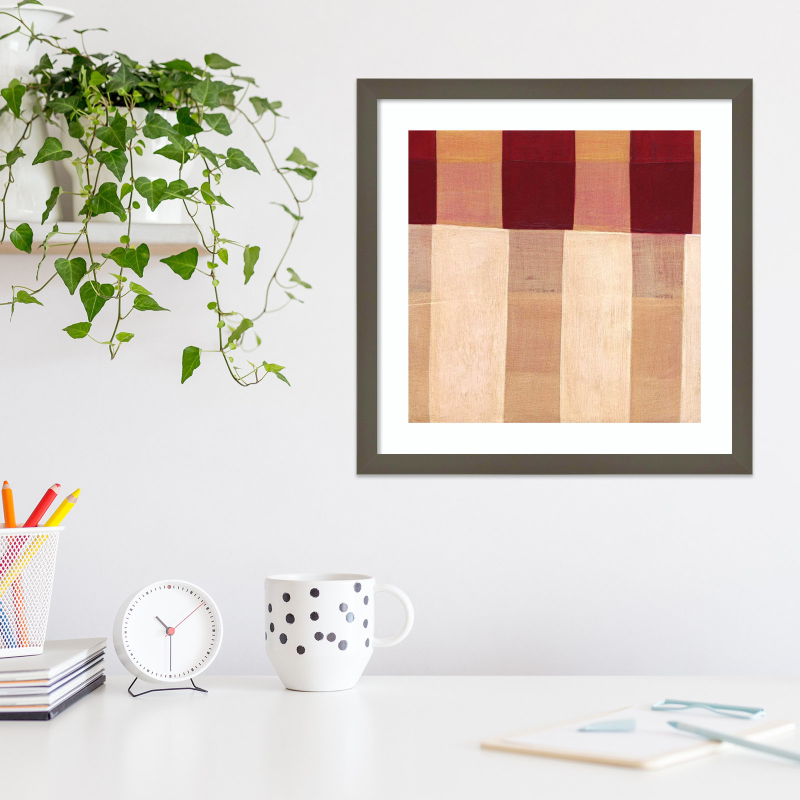 Broken Stripes 1 by Laura Nugent, Brown, 17" H x 17" W x 1" D