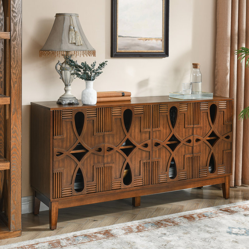 Buffet de style moderne Mid-Century en noyer de 60,5 po Carper. Buffet avec rangement pratique. 4 portes et tablettes réglables pour la chambre à coucher, le vestibule. Fabrication. Portes de console de télévision.