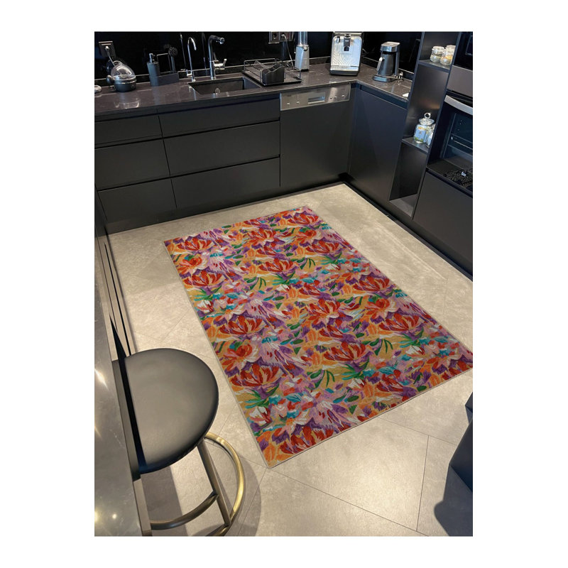 Multi Color Floral Design Mixed Flower Pattern Creative Modern Decorative Machine Washable Area Rug, Runner 2'6" x 6'7"