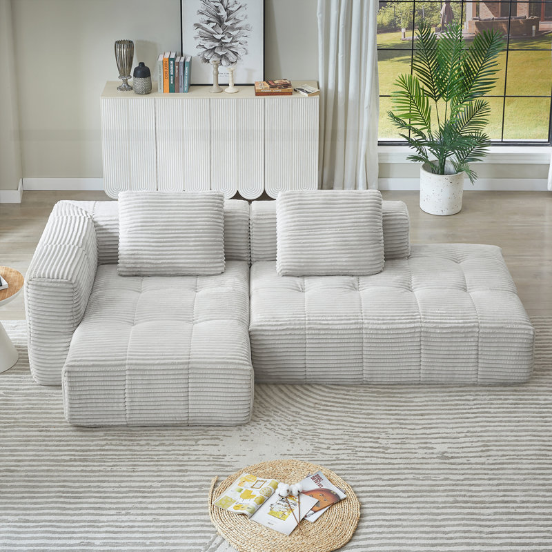Très grand canapé compressé 3 places avec tissu chenille, Gris clair