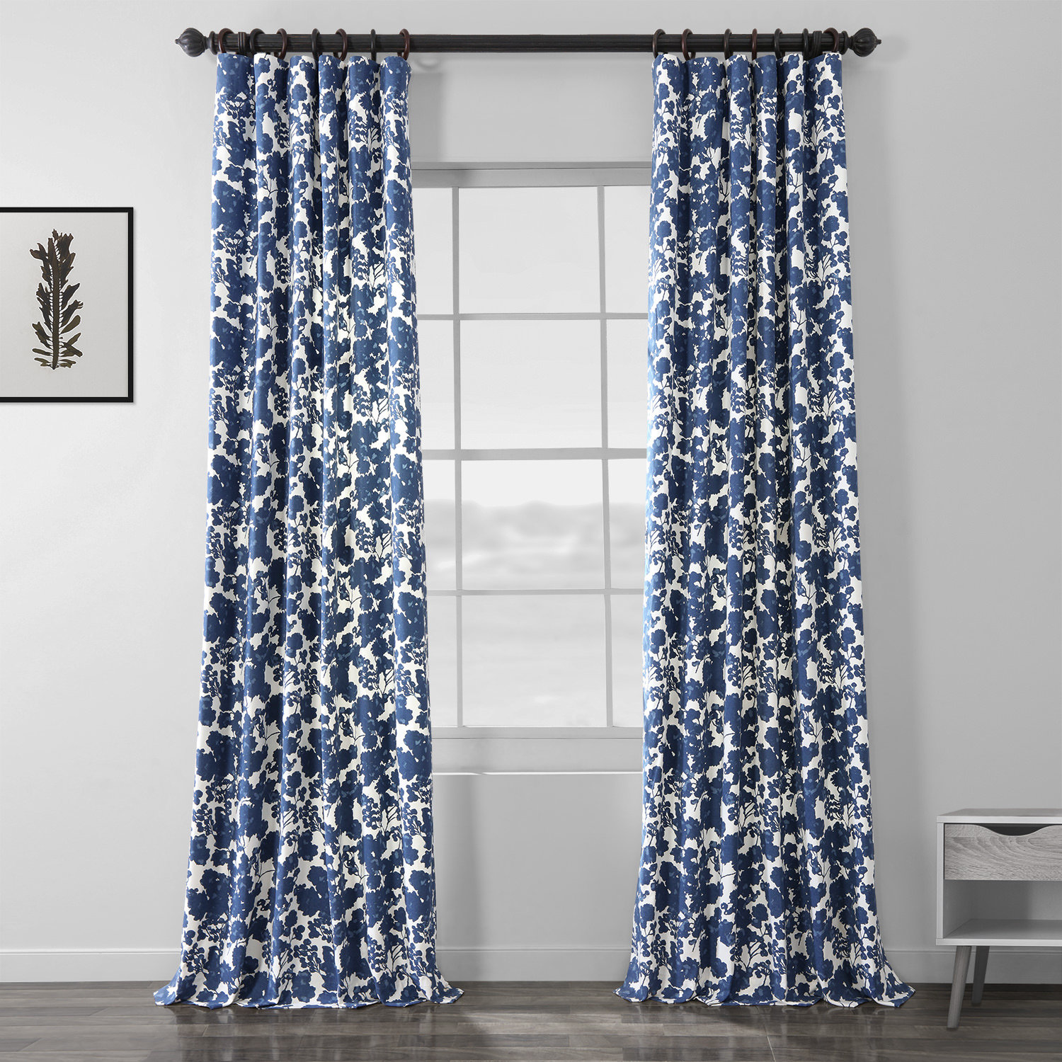 Tikal Printed Room Darkening Curtain Panel, 50" W x 108" L, Fleur Blue