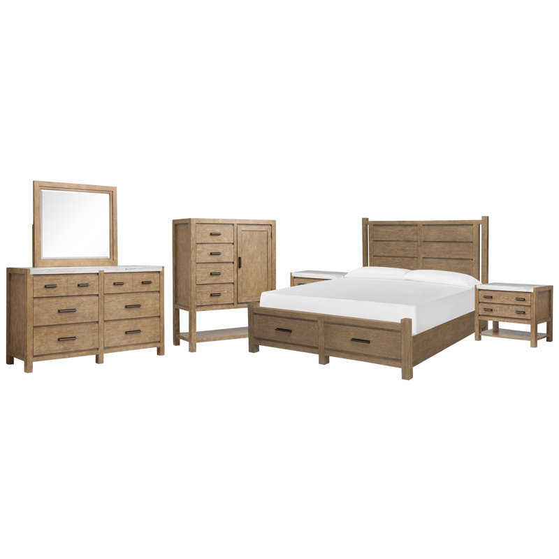 Commode à 2 tiroirs Wilmot California, 6 Pcs:Bed,2 Nightstand,Dresser,Mirror,Door Chest, Très grand californien