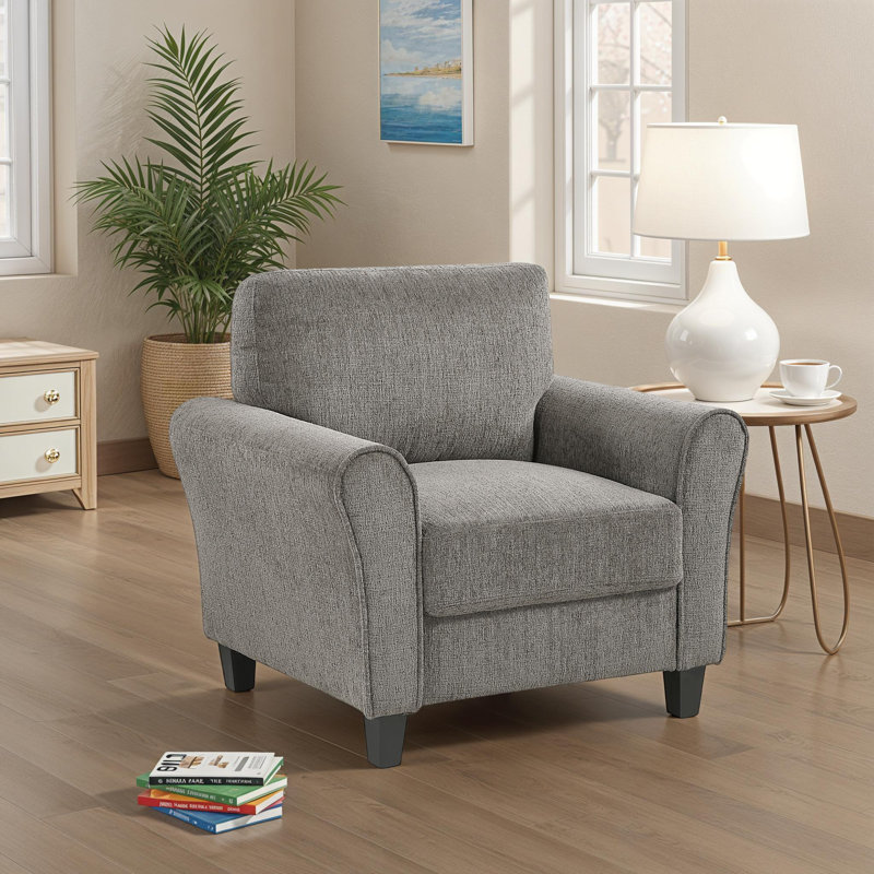 Emilio 37" Modern & Contemporary Accent Chair with Chenille Fabric Upholstery, Exposed Feet, Foam over Pocket Coils, Brown